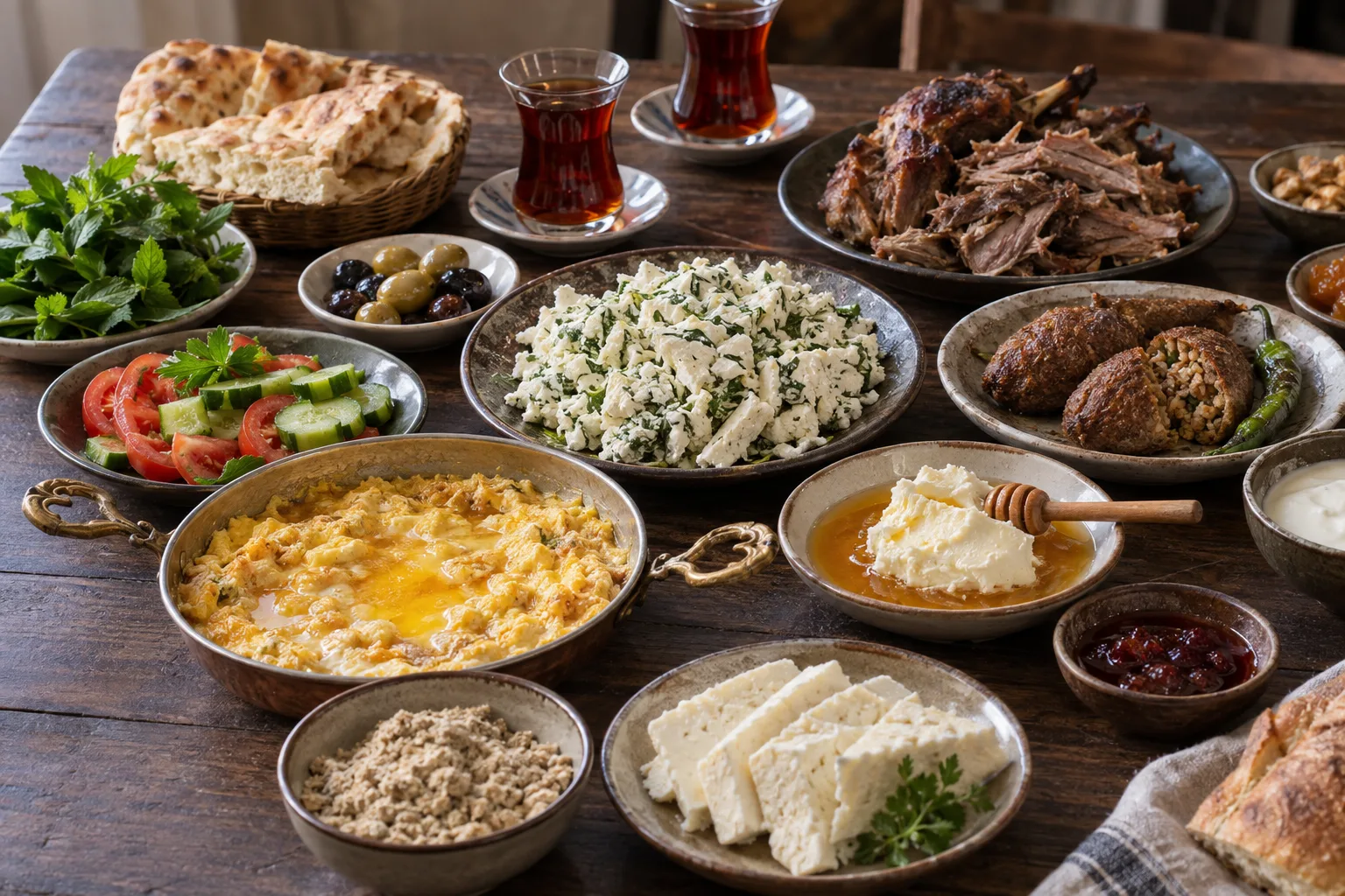 Van otlu peyniri, murtuğa, kavut, bal kaymak, çay, Bitlis büryanı ve içli köftesinin bulunduğu bölgesel sofra